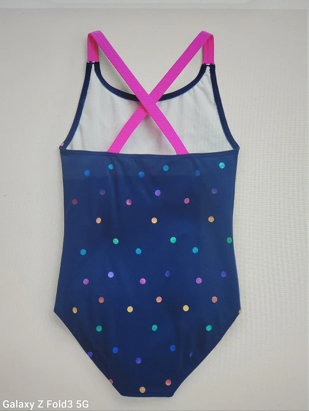 ♥️NWT♥️ Boden Girls' Navy Polka Dot One-Piece Swimsuit with Crossback